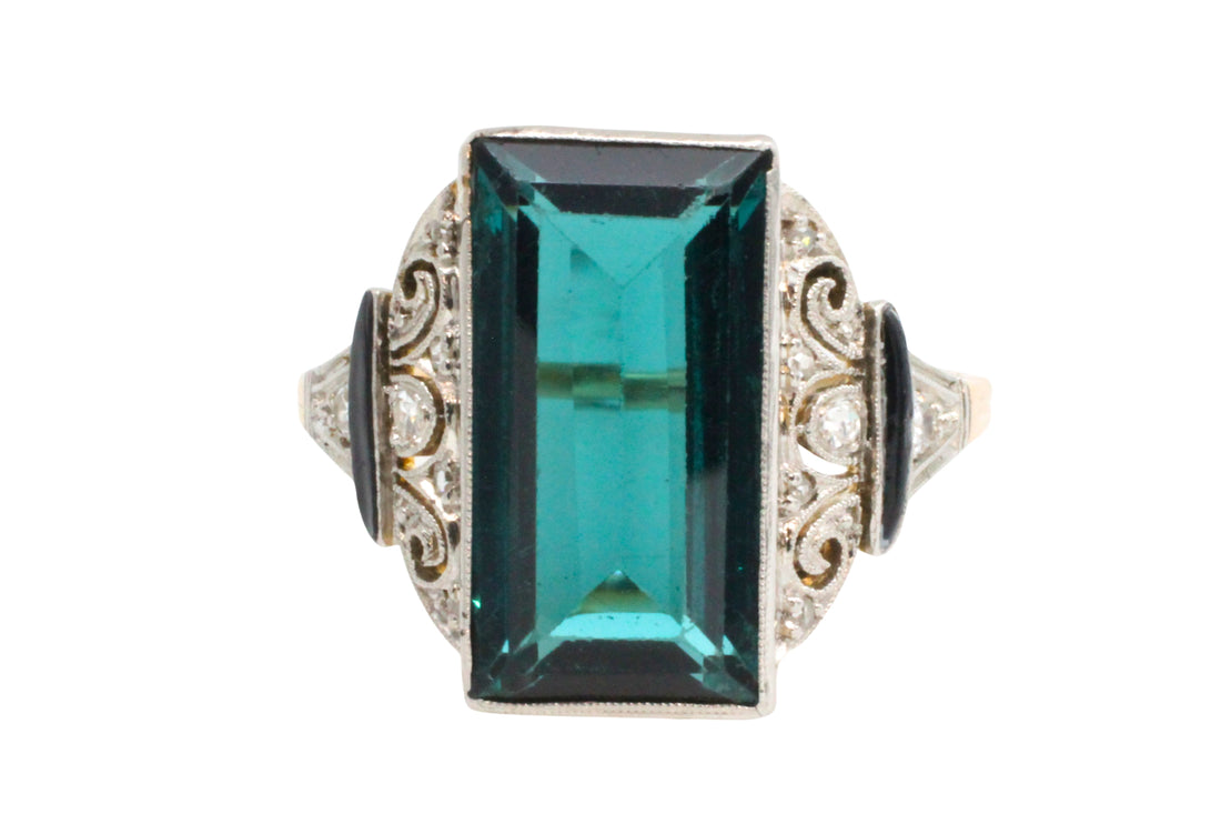 Art Deco green spinel and diamond ring-Vintage Rings-The Antique Ring Shop