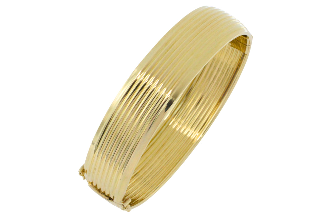 14 carat gold hinged bracelet with ridges-Bracelets-The Antique Ring Shop