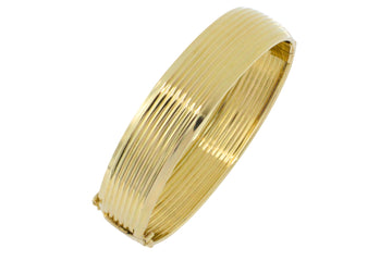 14 carat gold hinged bracelet with ridges-Bracelets-The Antique Ring Shop