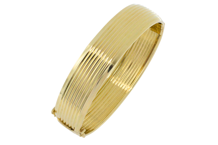 14 carat gold hinged bracelet with ridges-Bracelets-The Antique Ring Shop
