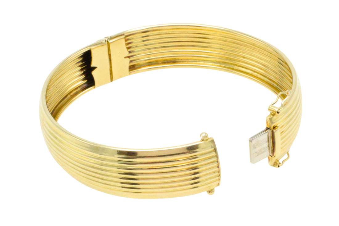 14 carat gold hinged bracelet with ridges-Bracelets-The Antique Ring Shop