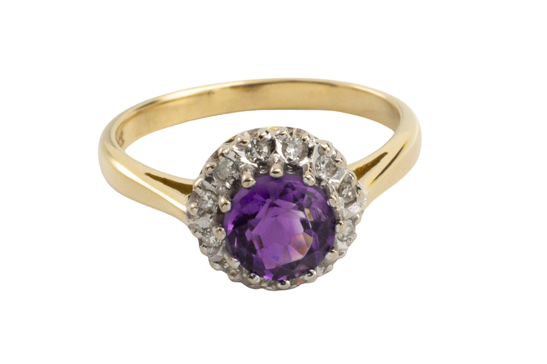 Amethyst and diamond ring in 18 carat gold-vintage rings-The Antique Ring Shop