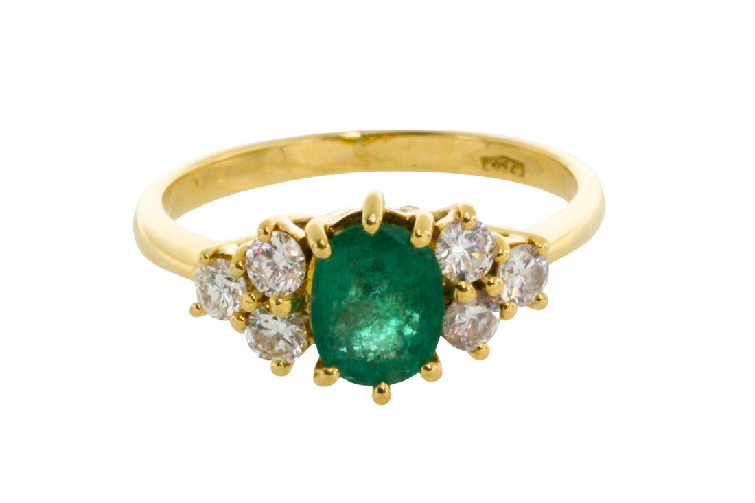 Emerald and diamond ring in 18 carat gold-engagement rings-The Antique Ring Shop