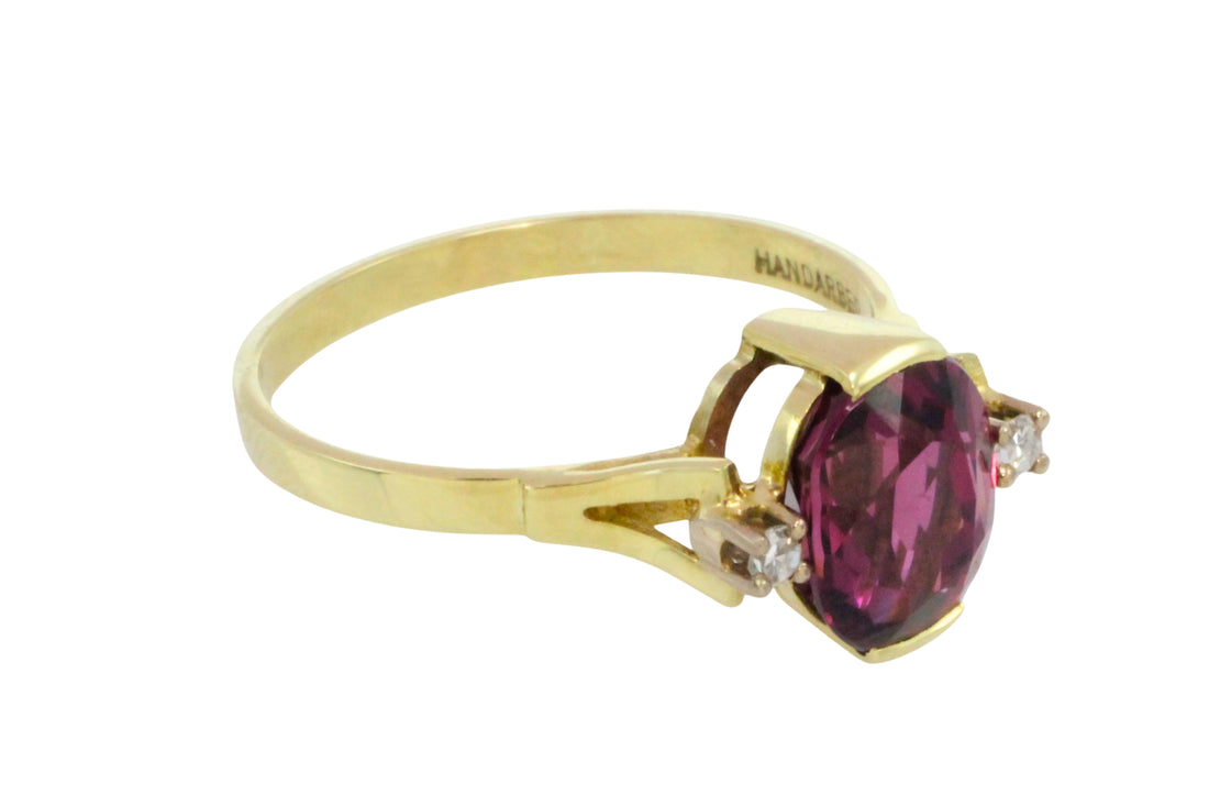 Vintage garnet and diamond ring in 14 carat gold-Vintage Rings-The Antique Ring Shop