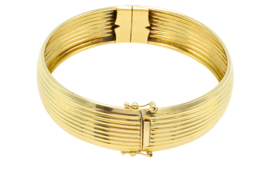 14 carat gold hinged bracelet with ridges-Bracelets-The Antique Ring Shop