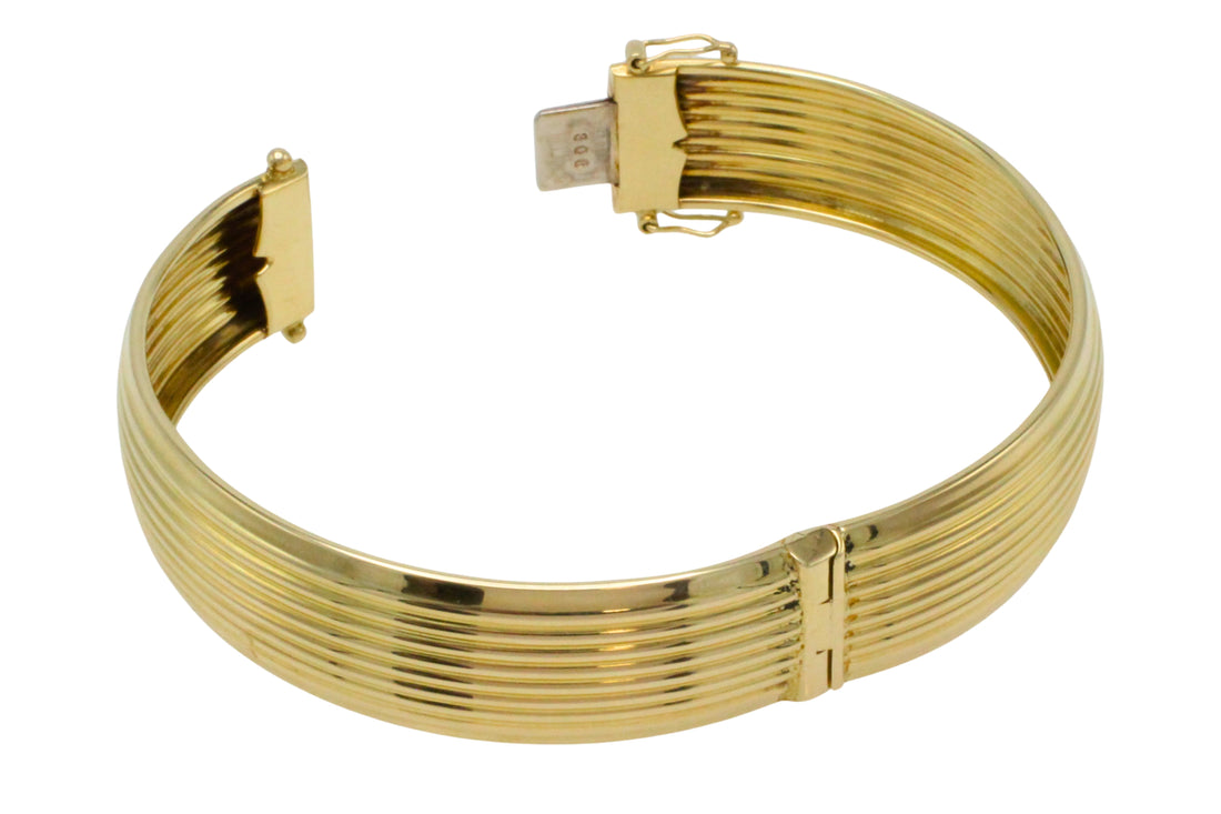 14 carat gold hinged bracelet with ridges-Bracelets-The Antique Ring Shop
