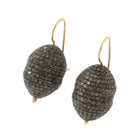 Diamond chard bee hive style earrings in silver and gold-Earrings-The Antique Ring Shop