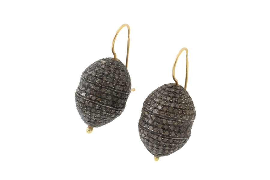 Diamond chard bee hive style earrings in silver and gold-Earrings-The Antique Ring Shop