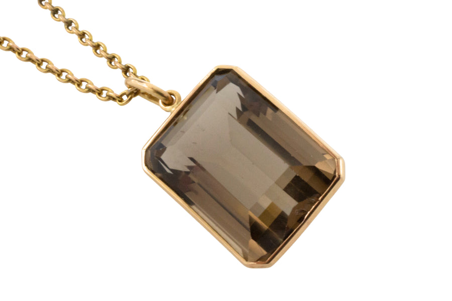 Smoked quartz pendant in 18 carat rose gold-Pendants-The Antique Ring Shop