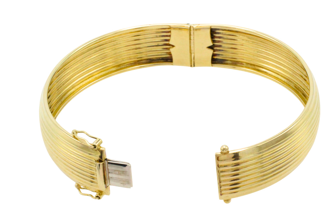 14 carat gold hinged bracelet with ridges-Bracelets-The Antique Ring Shop