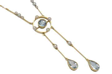 Edwardian aquamerine and pearl pendant-Pendants-The Antique Ring Shop