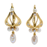 Vintage pearl and diamond earrings-Earrings-The Antique Ring Shop