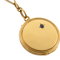 14 carat gold photo locket with sapphire-Pendants-The Antique Ring Shop