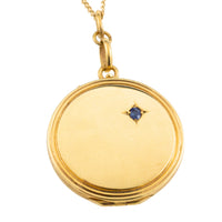 14 carat gold photo locket with sapphire-Pendants-The Antique Ring Shop