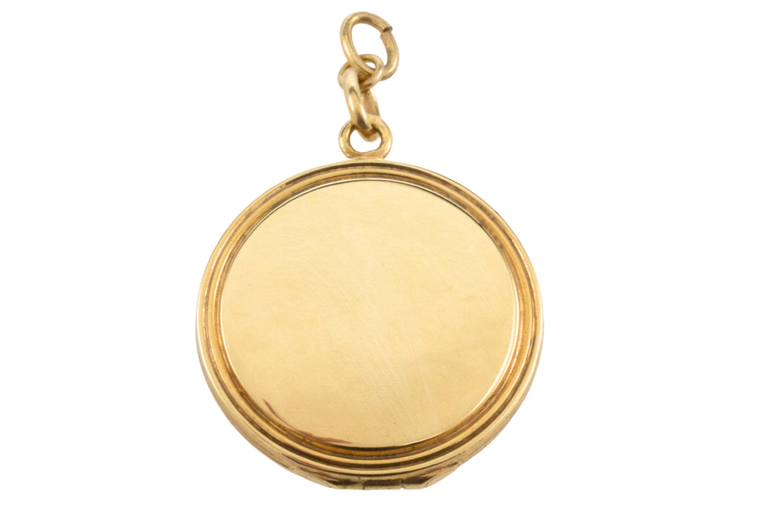 14 carat gold photo locket with sapphire-Pendants-The Antique Ring Shop