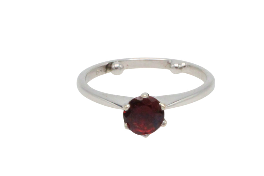 Garnet solitaire ring in white gold-engagement rings-The Antique Ring Shop