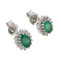 Emerald and diamond studs in 14 carat white gold-Earrings-The Antique Ring Shop