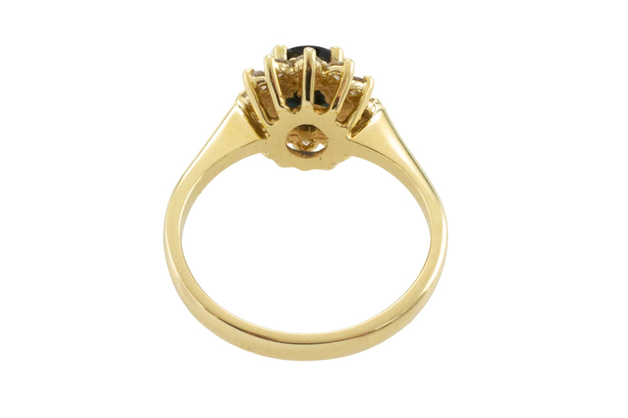 Sapphire and diamond cluster ring in 14 carat gold-engagement rings-The Antique Ring Shop