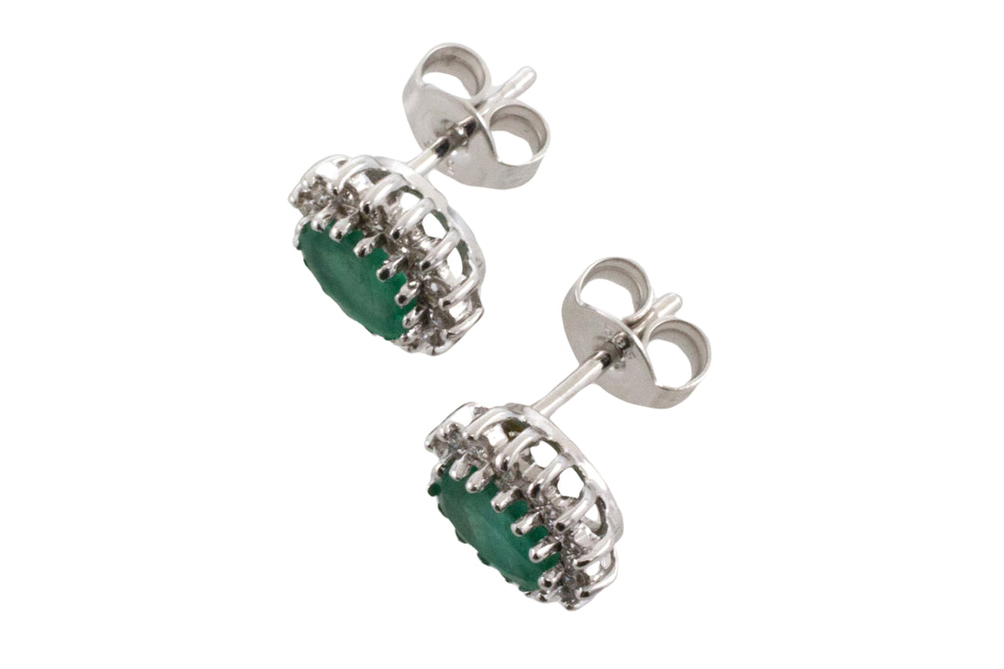 Emerald and diamond studs in 14 carat white gold-Earrings-The Antique Ring Shop