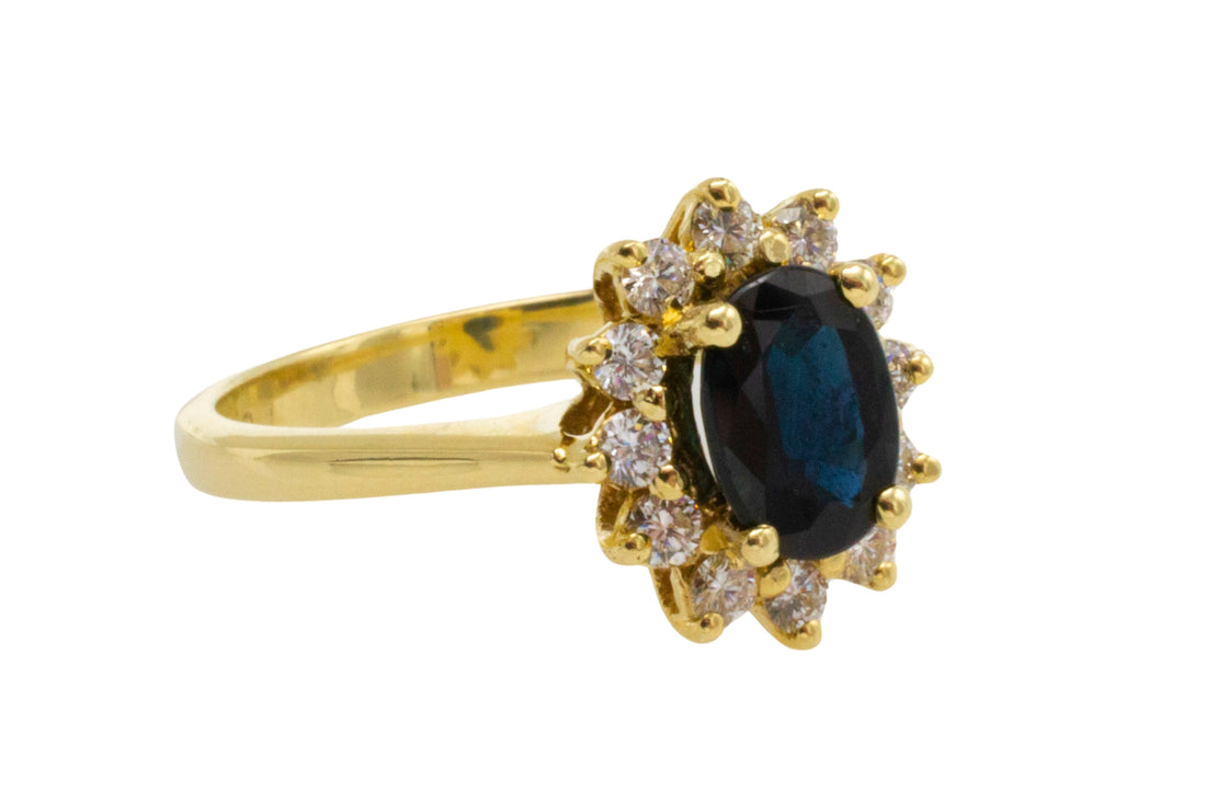 Sapphire and diamond cluster ring in 14 carat gold-engagement rings-The Antique Ring Shop