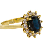 Sapphire and diamond cluster ring in 14 carat gold-engagement rings-The Antique Ring Shop