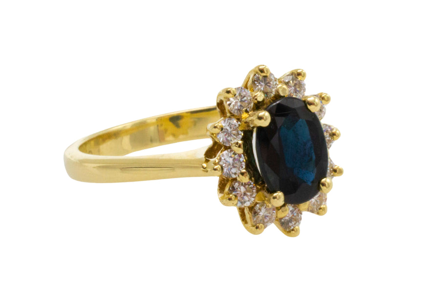 Sapphire and diamond cluster ring in 14 carat gold-engagement rings-The Antique Ring Shop