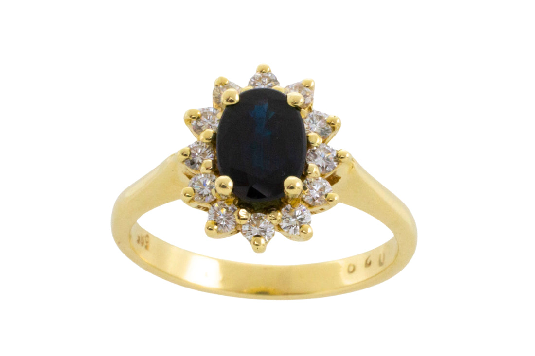 Sapphire and diamond cluster ring in 14 carat gold-engagement rings-The Antique Ring Shop