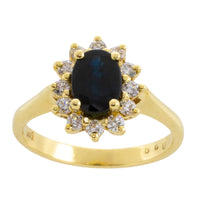 Sapphire and diamond cluster ring in 14 carat gold-engagement rings-The Antique Ring Shop