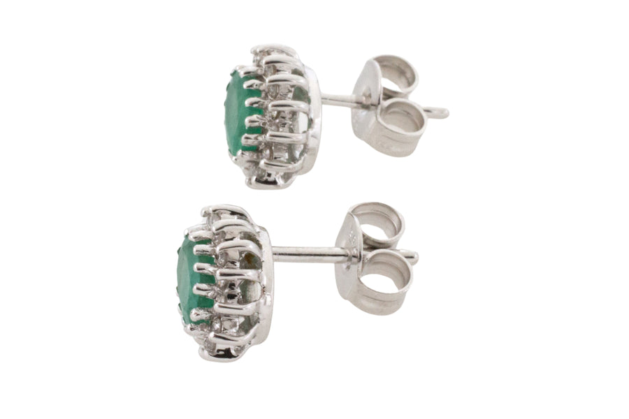 Emerald and diamond studs in 14 carat white gold-Earrings-The Antique Ring Shop