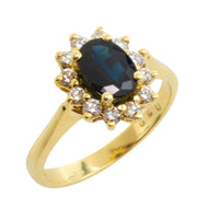 Sapphire and diamond cluster ring in 14 carat gold-engagement rings-The Antique Ring Shop