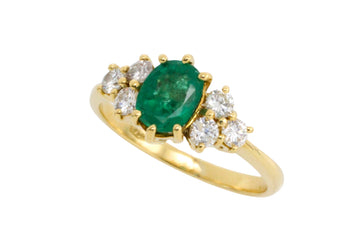 Emerald and diamond ring in 18 carat gold-engagement rings-The Antique Ring Shop