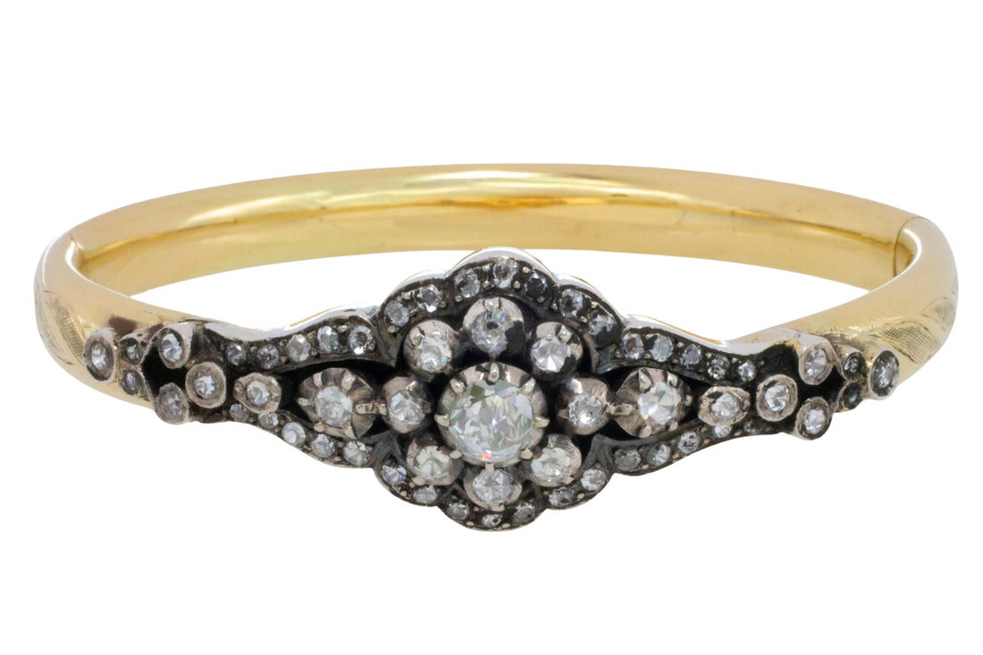 Vintage rose cut diamond bracelet in 14 carat gold and silver