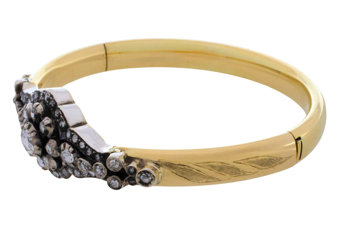 Vintage rose cut diamond bracelet in 14 carat gold and silver