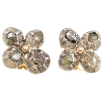 Rose diamond ear studs in silver and gold
