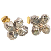 Rose diamond ear studs in silver and gold