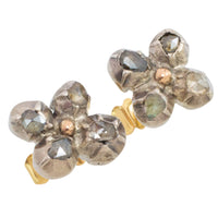 Rose diamond ear studs in silver and gold