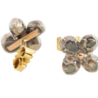 Rose diamond ear studs in silver and gold