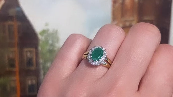Vintage emerald and diamond ring in 18 carat gold