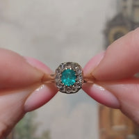 Emerald and rose diamond ring in 14 carat gold