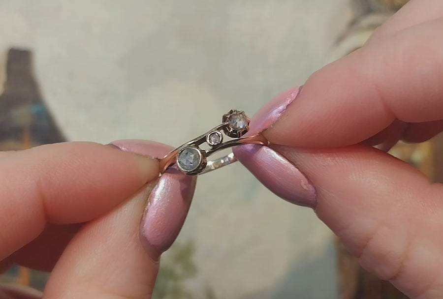Three stone rose diamond ring in 14 carat gold