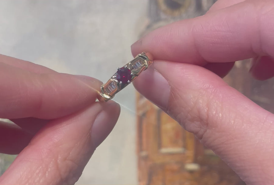 Ruby and baguette diamond ring