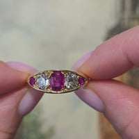 Victoriaanse robijn en oude mijn geslepen diamanten ring