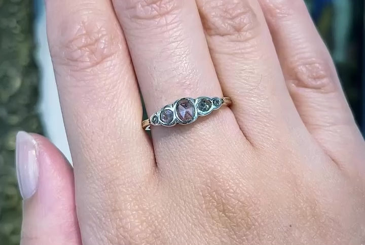 Rose diamond ring in silver and gold