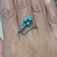 Antique turquoise and pearl ring in 14 carat gold