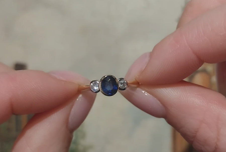 Sapphire and diamond three stone ring