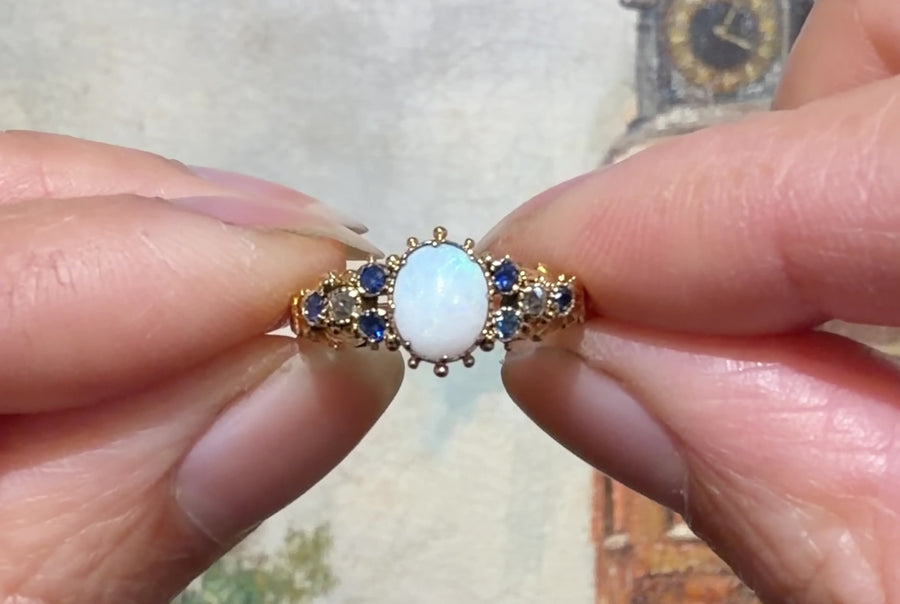 Victorian opal, sapphire and diamond ring