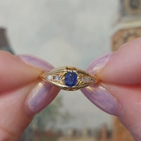 Antieke saffier en diamanten ring uit 1918