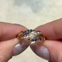 Edwardian sapphire and pearl ring from 1908