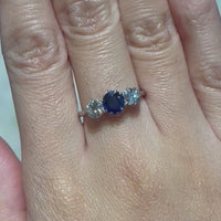 Sapphire and diamond ring in white gold and platinum