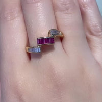 Baguette ruby and diamond ring in 18 carat gold